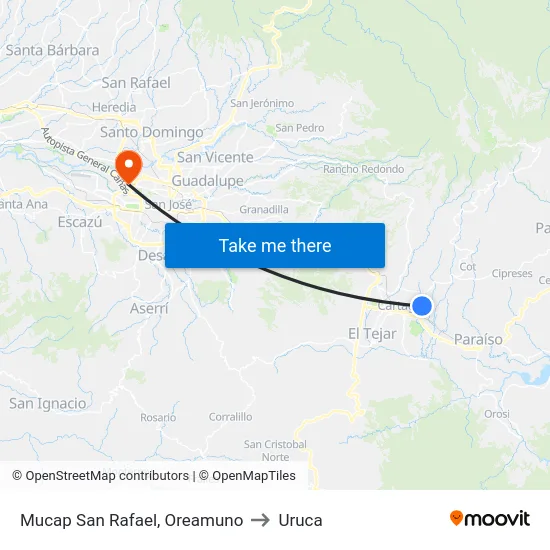 Mucap San Rafael, Oreamuno to Uruca map