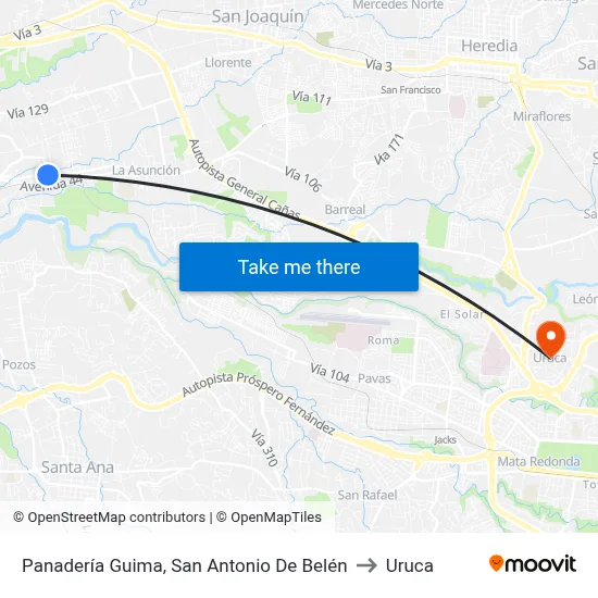 Panadería Guima, San Antonio De Belén to Uruca map