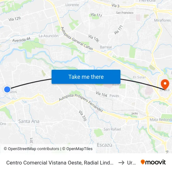Centro Comercial Vistana Oeste, Radial Lindora Santa Ana to Uruca map