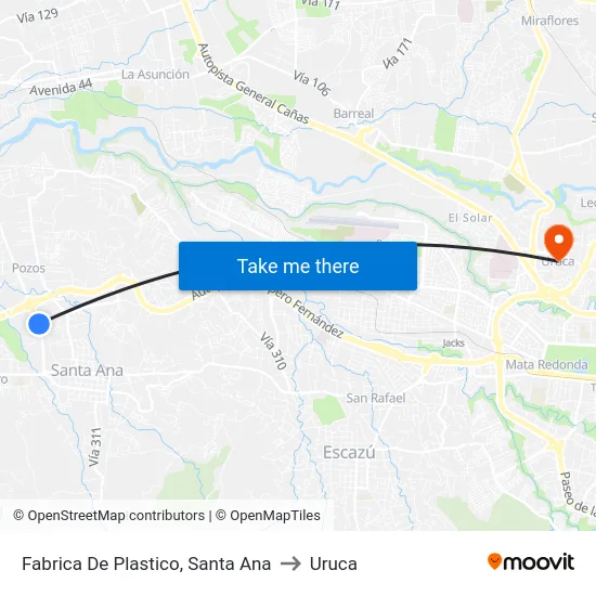 Fabrica De Plastico, Santa Ana to Uruca map
