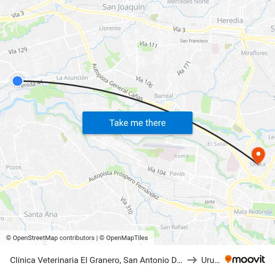 Clínica Veterinaria El Granero, San Antonio De Belén to Uruca map