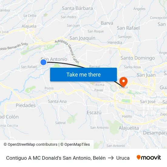 Contiguo A MC Donald's San Antonio, Belén to Uruca map