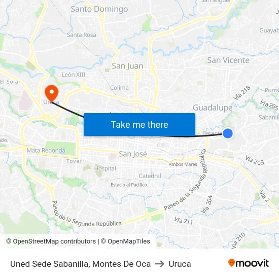 Uned Sede Sabanilla, Montes De Oca to Uruca map