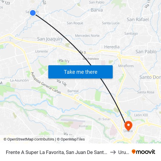 Frente A Super La Favorita, San Juan De Santa Bárbara to Uruca map
