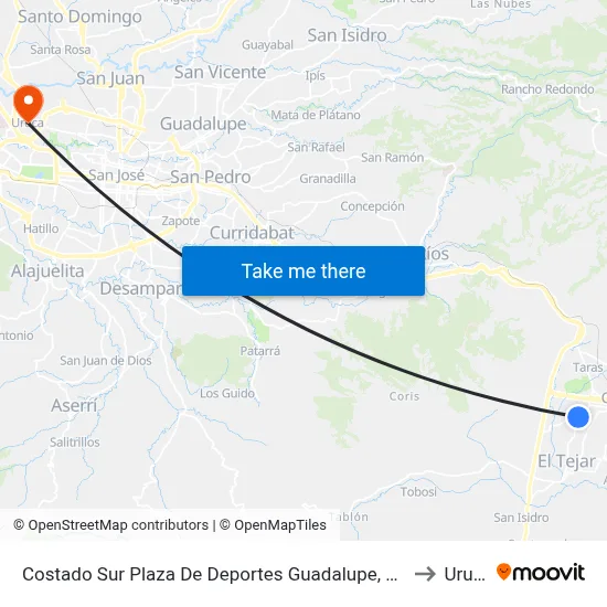 Costado Sur Plaza De Deportes Guadalupe, Cartago to Uruca map