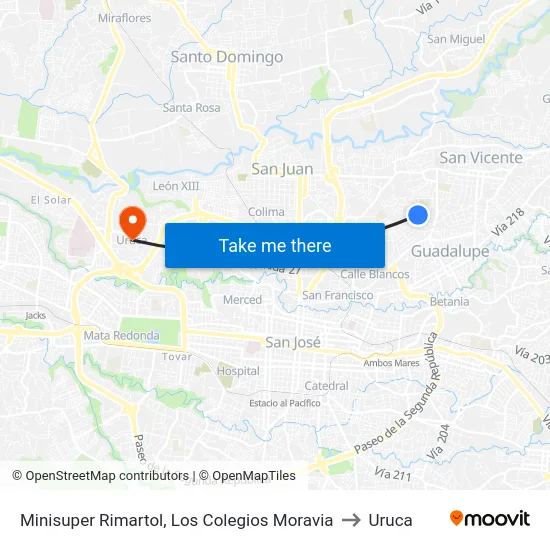 Minisuper Rimartol, Los Colegios Moravia to Uruca map