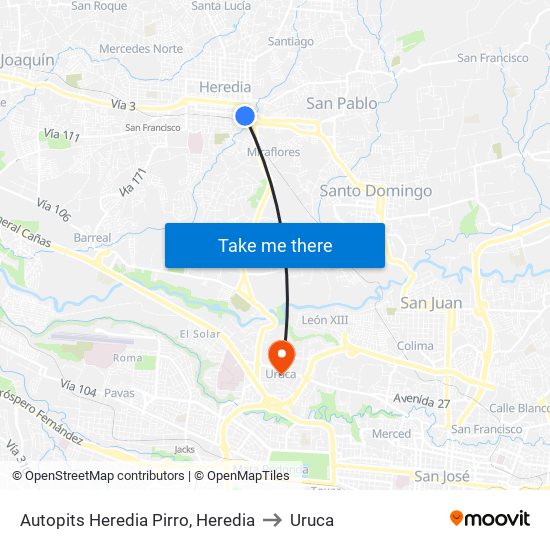 Autopits Heredia Pirro, Heredia to Uruca map