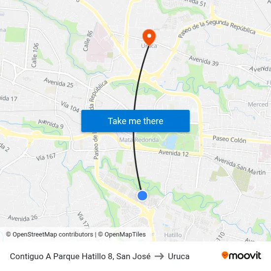 Contiguo A Parque Hatillo 8, San José to Uruca map