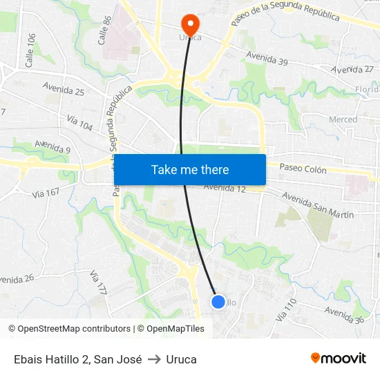 Ebais Hatillo 2, San José to Uruca map