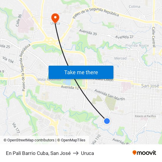 En Palí Barrio Cuba, San José to Uruca map