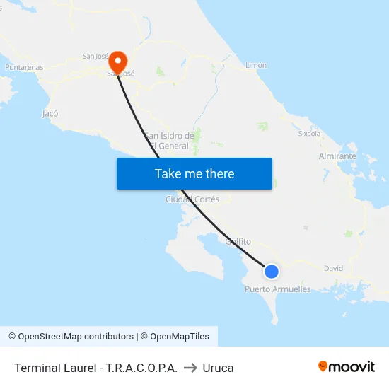 Terminal Laurel - T.R.A.C.O.P.A. to Uruca map
