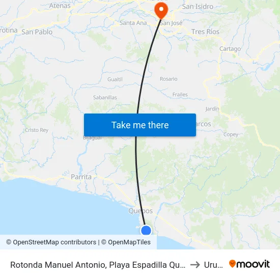 Rotonda Manuel Antonio, Playa Espadilla Quepos to Uruca map