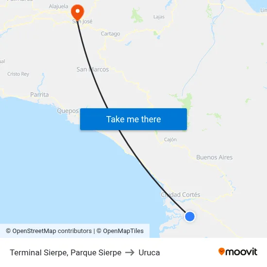 Terminal Sierpe, Parque Sierpe to Uruca map