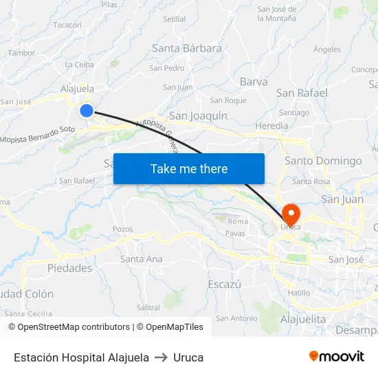 Estación Hospital Alajuela to Uruca map
