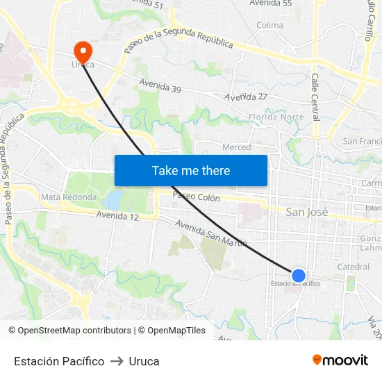 Estación Pacífico to Uruca map