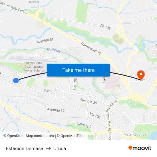 Estación Demasa to Uruca map