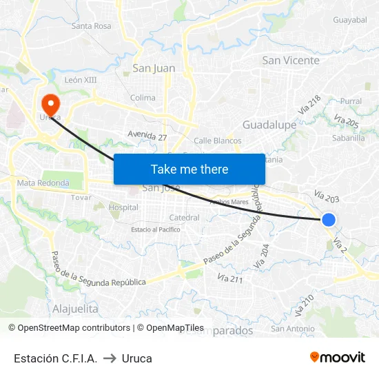 Estación C.F.I.A. to Uruca map