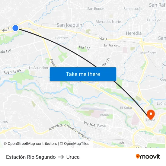 Estación Rio Segundo to Uruca map