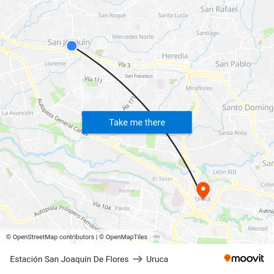 Estación San Joaquín De Flores to Uruca map