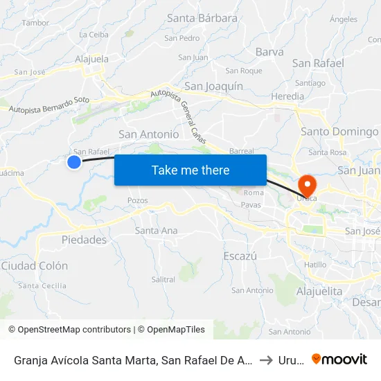 Granja Avícola Santa Marta, San Rafael De Alajuela to Uruca map