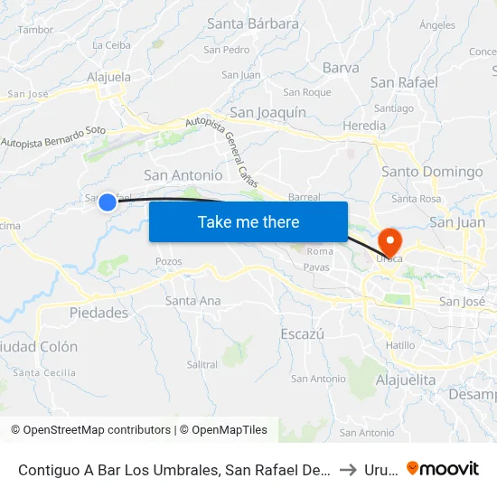 Contiguo A Bar Los Umbrales, San Rafael De Alajuela to Uruca map