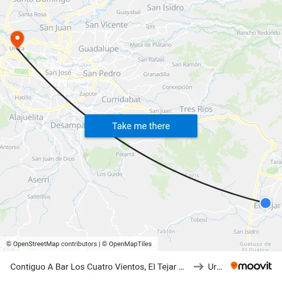 Contiguo A Bar Los Cuatro Vientos, El Tejar De El Guarco to Uruca map