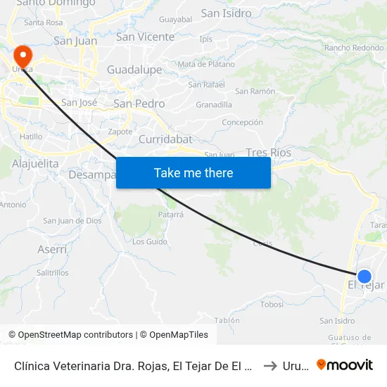 Clínica Veterinaria Dra. Rojas, El Tejar De El Guarco to Uruca map