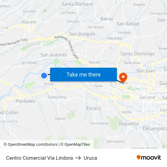 Centro Comercial Vía Lindora to Uruca map