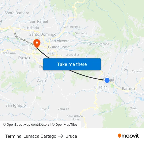 Terminal Lumaca Cartago to Uruca map