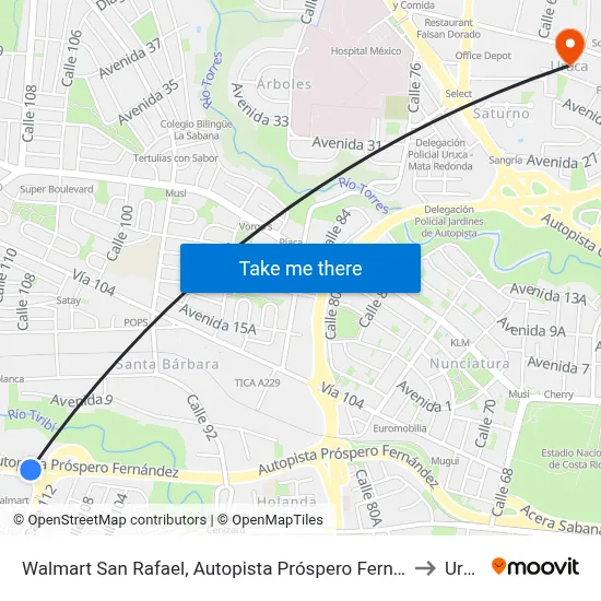 Walmart San Rafael, Autopista Próspero Fernández Escazú to Uruca map