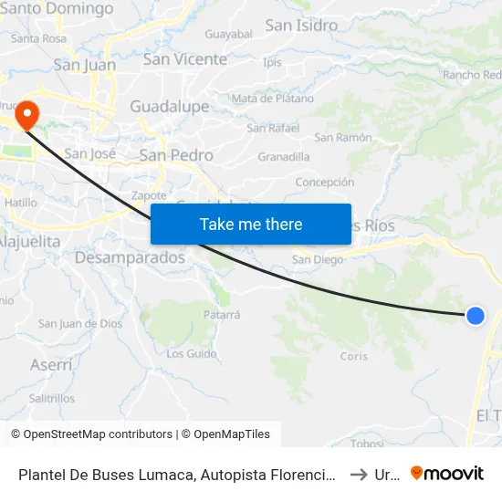 Plantel De Buses Lumaca, Autopista Florencio Del Castillo Cartago to Uruca map