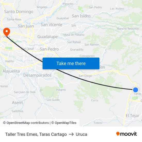 Taller Tres Emes, Taras Cartago to Uruca map