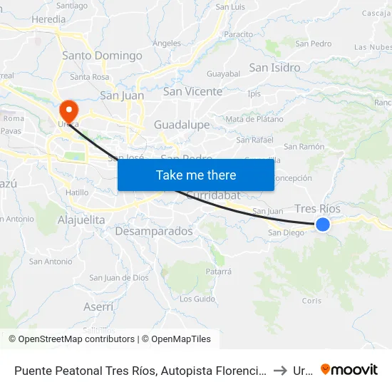 Puente Peatonal Tres Ríos, Autopista Florencio Del Castillo La Unión to Uruca map