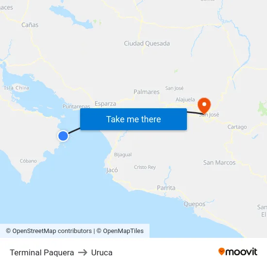 Terminal Paquera to Uruca map
