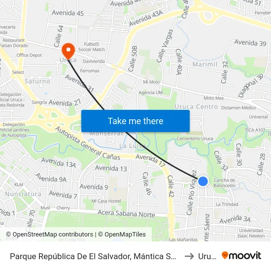 Parque República De El Salvador, Mántica San José to Uruca map