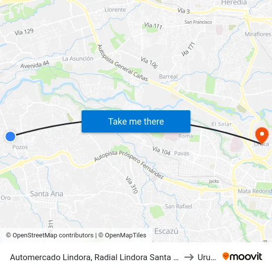 Automercado Lindora, Radial Lindora Santa Ana to Uruca map