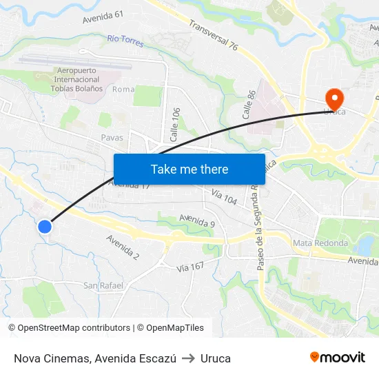 Nova Cinemas, Avenida Escazú to Uruca map