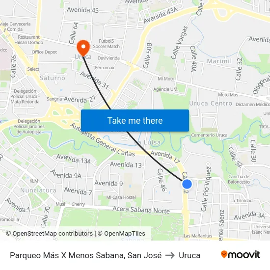 Másxmenos Sabana Frente A Hotel Corobici, San José to Uruca map