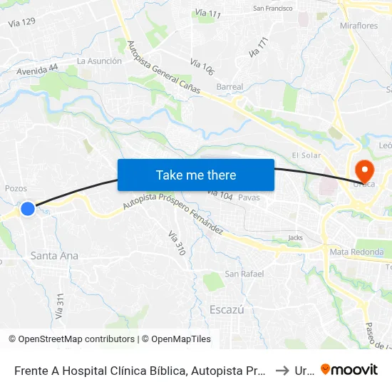 Frente A Hospital Clínica Bíblica, Autopista Próspero Fernández Santa Ana to Uruca map
