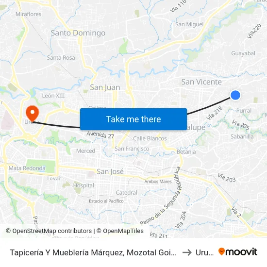 Tapicería Y Mueblería Márquez, Mozotal Goicoechea to Uruca map