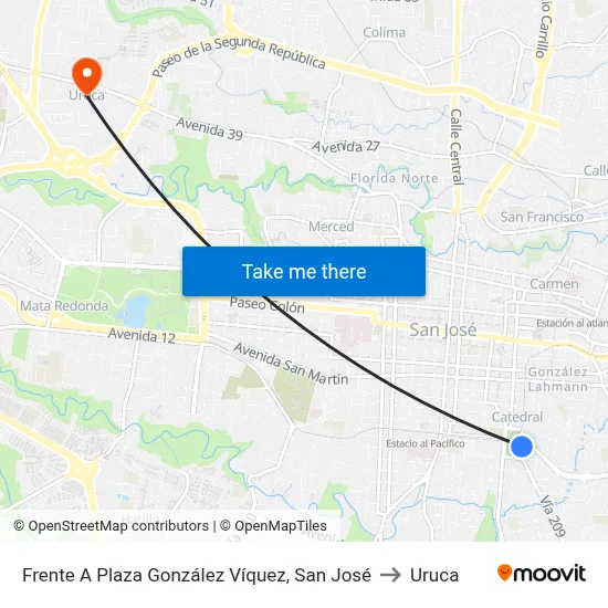 Frente A Plaza González Víquez, San José to Uruca map