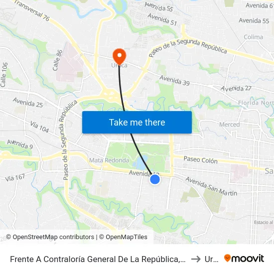 Frente A Contraloría General De La República, Sabana Sur San José to Uruca map