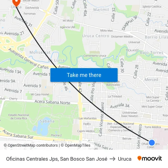 Oficinas Centrales Jps, San Bosco San José to Uruca map