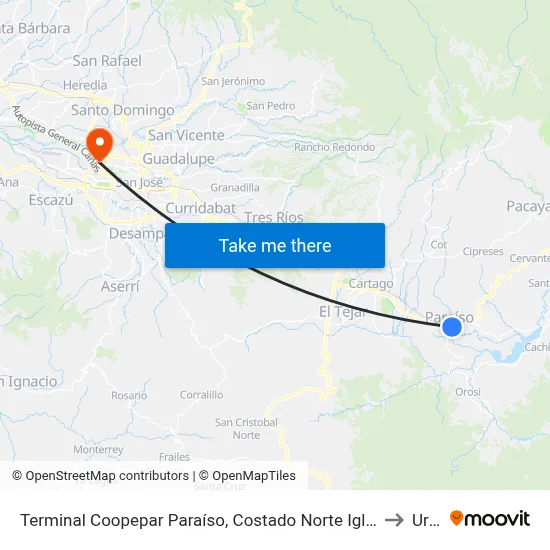 Terminal Coopepar Paraíso, Costado Norte Iglesia Católica De Paraíso to Uruca map