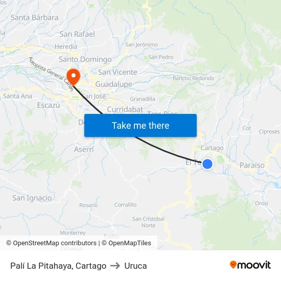 Palí La Pitahaya, Cartago to Uruca map