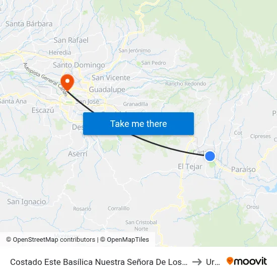 Costado Este Basílica Nuestra Señora De Los Ángeles, Cartago to Uruca map