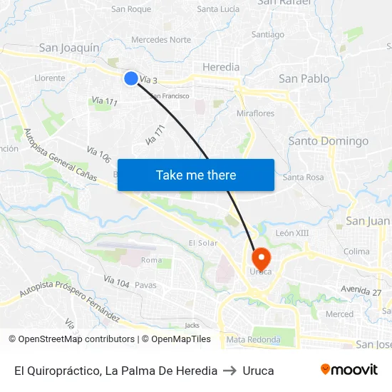 El Quiropráctico, La Palma De Heredia to Uruca map