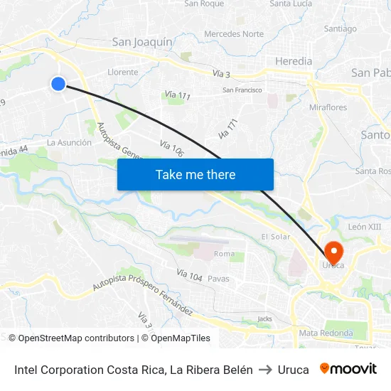 Intel Corporation Costa Rica, La Ribera Belén to Uruca map