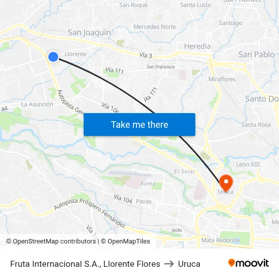 Fruta Internacional S.A., Llorente Flores to Uruca map