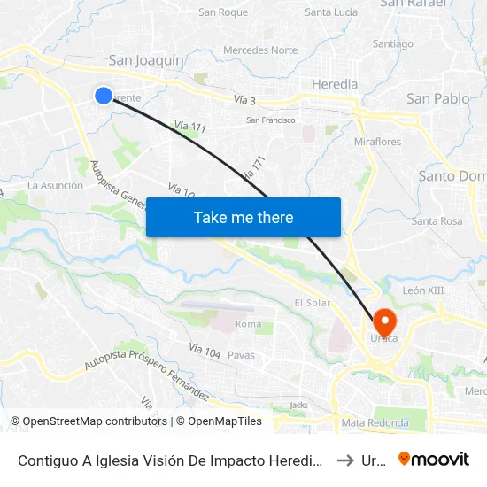 Contiguo A Iglesia Visión De Impacto Heredia, Llorente Flores to Uruca map